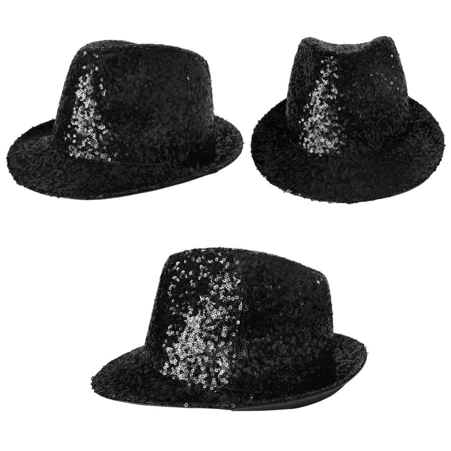 中折れ ハット ダンス 衣装 輝きスパンコール 58cm ブラック hat-1379