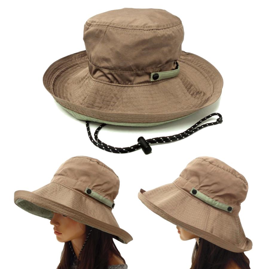 撥水サファリハット つば広 ツートーン UVカット 遮光 つば11.5cm 紐