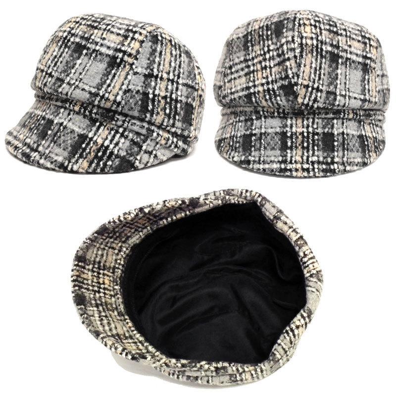 秋冬 キャップ レディース 帽子 キャスケット ツイード タータン
