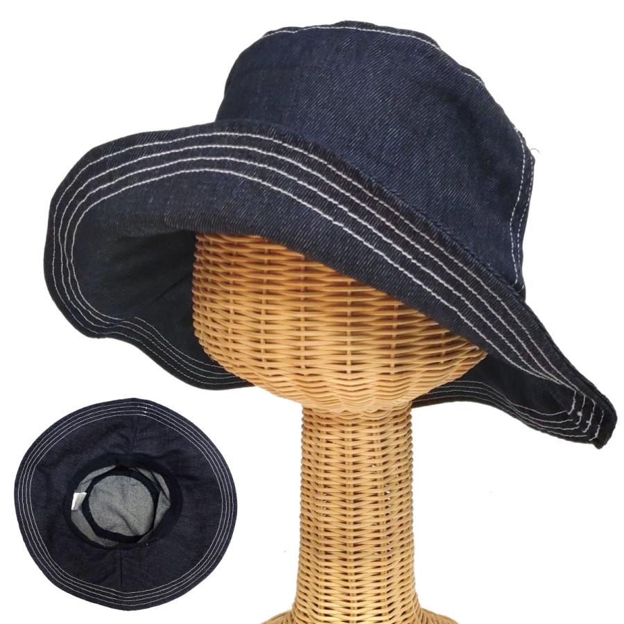 つば広 デニム バケットハット UV99.9%カット 春夏 サイズ調節 hat