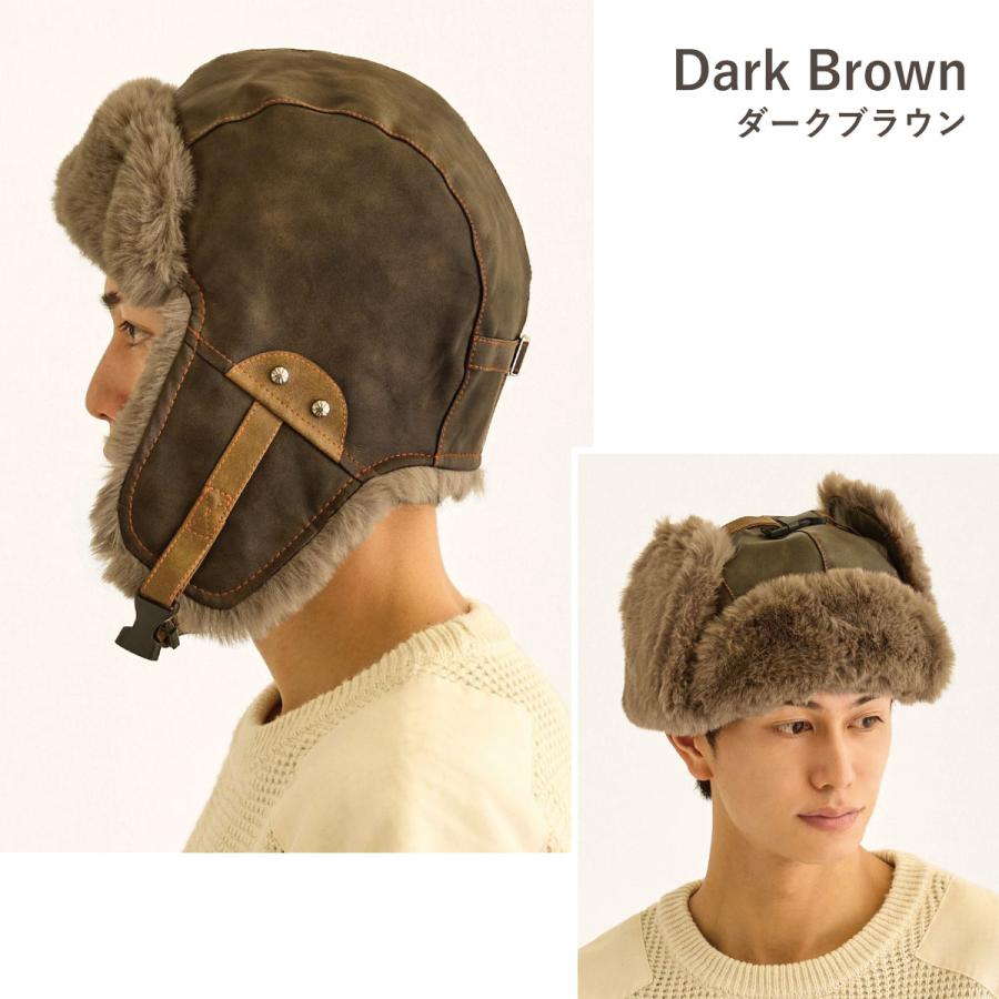 防寒 帽子 メンズ BIG 耳あて 2WAY ファーフライトキャップ レザー調