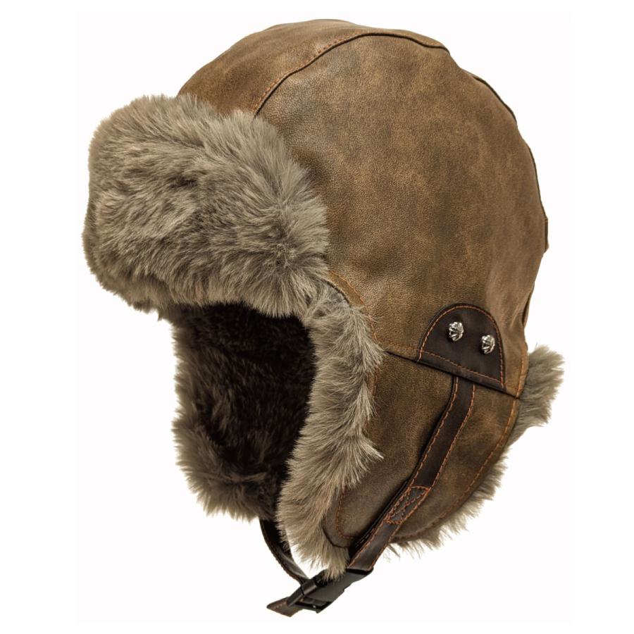 防寒 メンズ 帽子 BIG 耳あて 2WAY ファー フライトキャップ レザー調