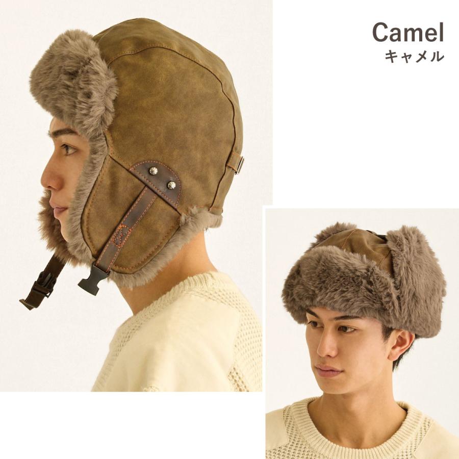 防寒 メンズ 帽子 BIG 耳あて 2WAY ファー フライトキャップ レザー調
