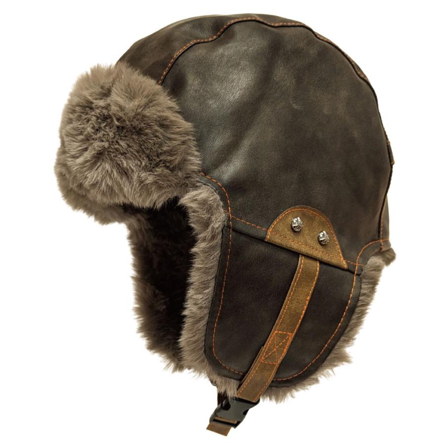 防寒 メンズ 帽子 BIG 耳あて 2WAY ファー フライトキャップ レザー調