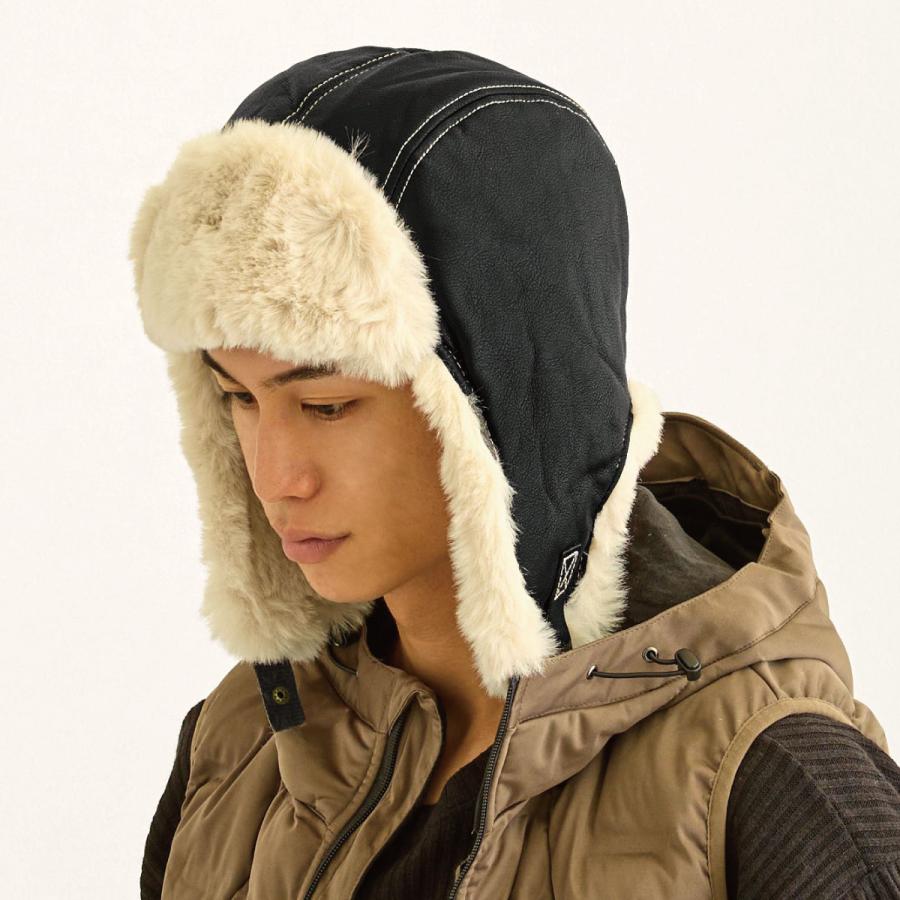 防寒 耳あて 帽子 レザー調 フライトキャップ 大きい 63cm 2WAY 風を