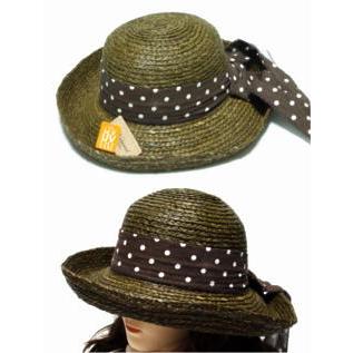 麦わら帽子 レディース 春夏 水玉リボン ナチュラル 涼しい ストロー  