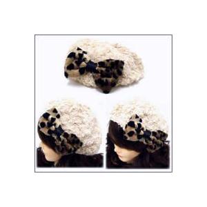 ベレー帽 レディース フェイクファー 秋冬 ヒョウ柄リボン