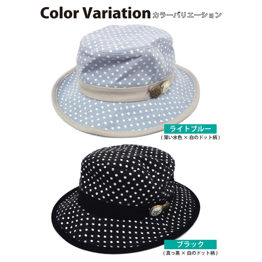 ドット柄 バケットハットワイヤー入り 水玉＆パイピング バッチ付き