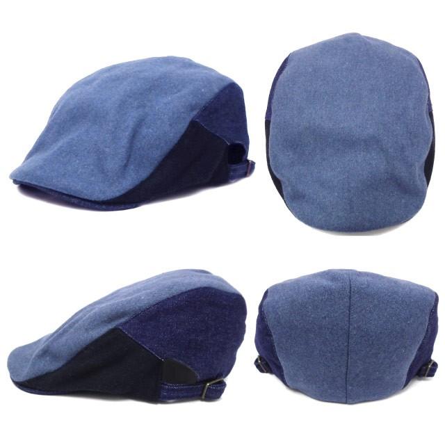 ハンチング帽 メンズ 大きい 帽子 春夏 ウール＆デニム素材 ブルー系