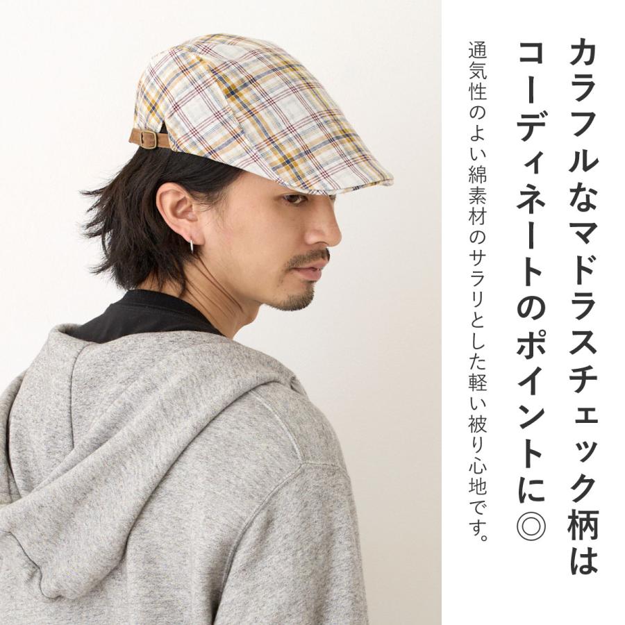 ハンチング カラフルなマドラスチェック柄 綿100％ メンズ 帽子 ゴルフ