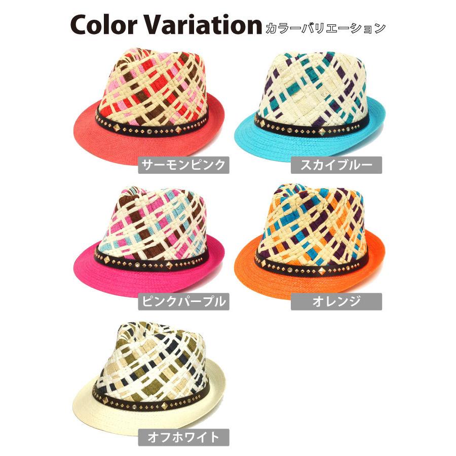 キッズ 帽子 スタッズベルト付き ポップ＆カラフル 中折れハット 編み