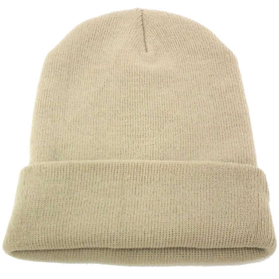 アクリル ニットキャップ 秋冬 ベージュ 帽子 無地 ニット帽 ビーニー