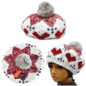 ふんわりニットベレー帽 ポンポン レディース 帽子 秋冬 ノルディック
