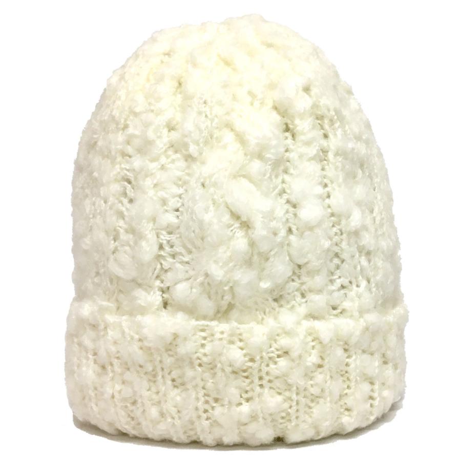 ニット帽 スラブ糸 もこもこ 選べるポンポン＆ワッチ ケーブル