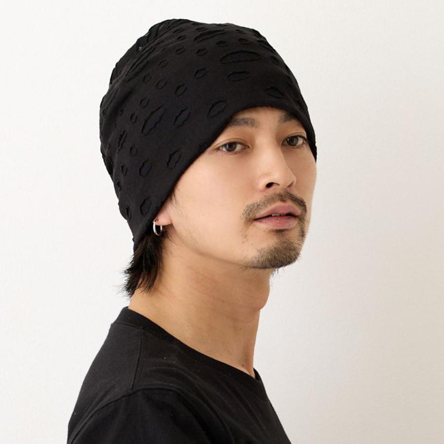 ニットキャップ 深め メンズ 帽子 室内帽子 ストレッチ生地 穴あき風