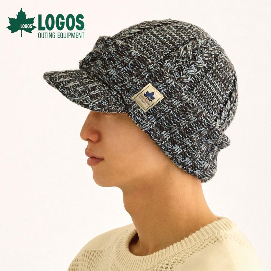 LOGOS（ロゴス） つば付 ニット帽 2way 目出し帽 ゆったり伸びる 顔耳
