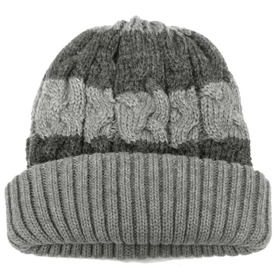 ニット帽 ボーダー編み＆リブ編み リバーシブル あったかニット