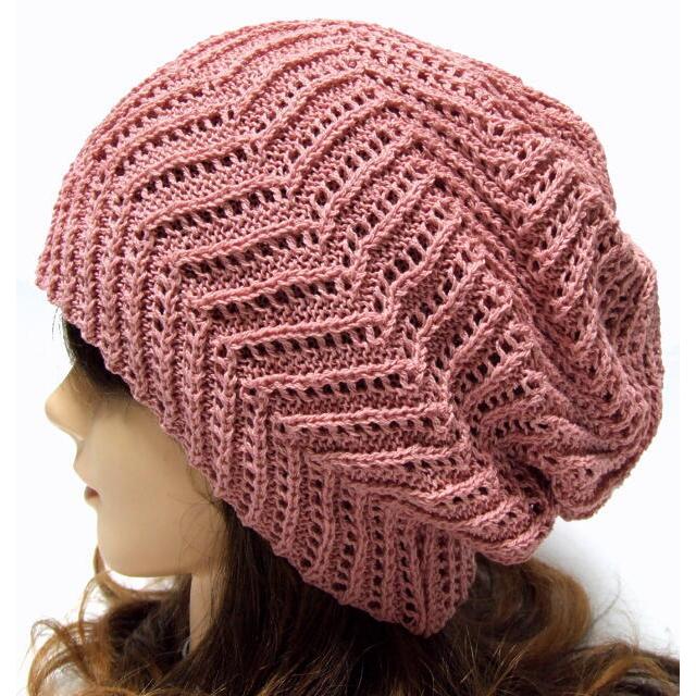 麻混でさらっと快適 室内帽子 春夏 ニット帽 メンズ レディース ピンク
