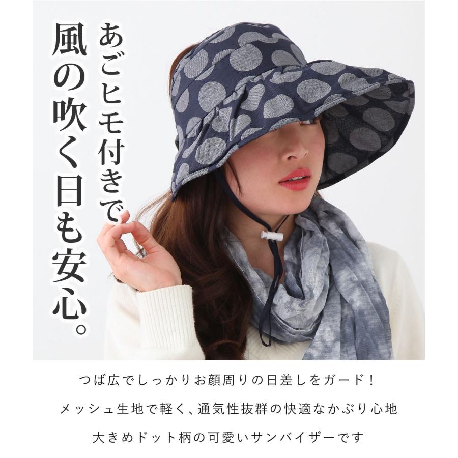 サンバイザー つば広 大きめドット柄 涼しい メッシュ生地 57cm-62cm