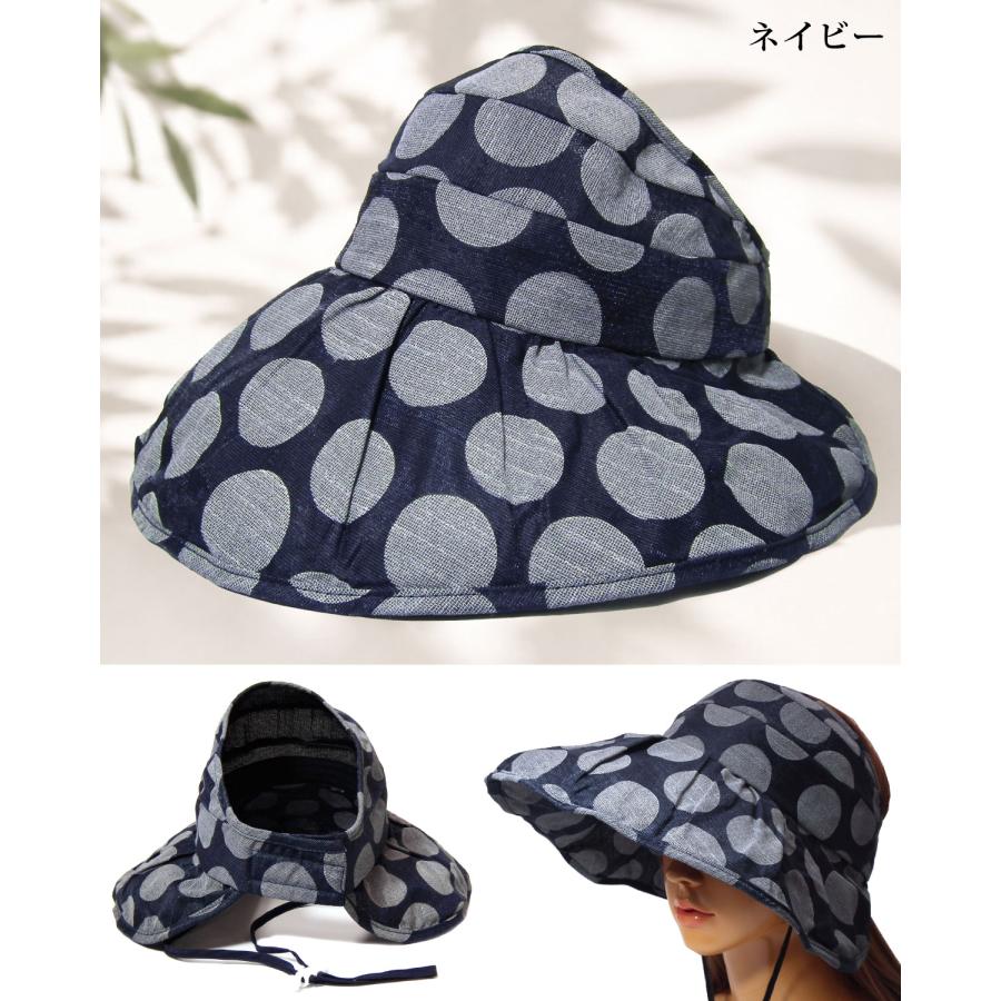 サンバイザー つば広 大きめドット柄 涼しい メッシュ生地 57cm-62cm