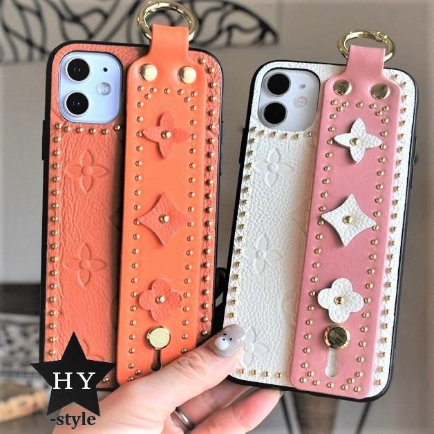 iPhone iPhon 14 ケース ベルト付き リング アイフォンケース 花