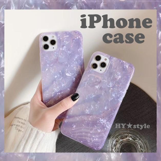 iPhone 大理石風 シェル パープル iPhone12ケース アイフォン12 mini