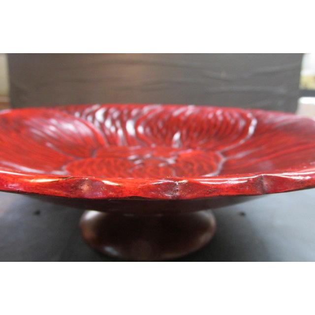 漆器 鎌倉彫 牡丹文 足付 果子器 盛器 木製 器 作家 彫刻 木彫り