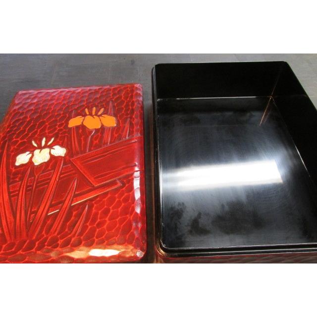 鎌倉彫菖蒲八橋螺鈿文箱 手文庫 茶道具 書道具 木製 彫刻 螺鈿技法 色