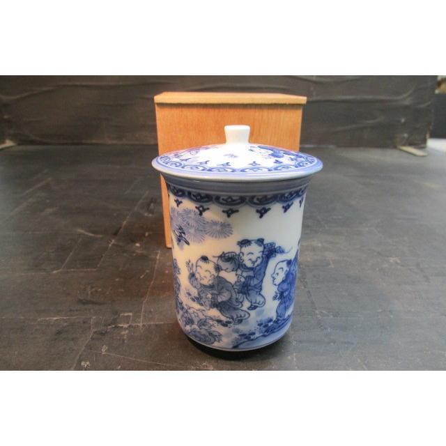 松山作 三川内焼唐子紋湯呑大 煎茶道具 木箱 陶芸 陶器 磁器 湯飲み