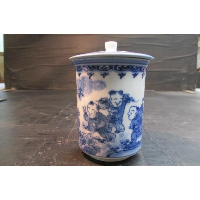 松山作 三川内焼唐子紋湯呑大 煎茶道具 木箱 陶芸 陶器 磁器