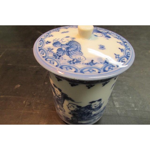 松山作 三川内焼唐子紋湯呑大 煎茶道具 木箱 陶芸 陶器 磁器 湯飲み