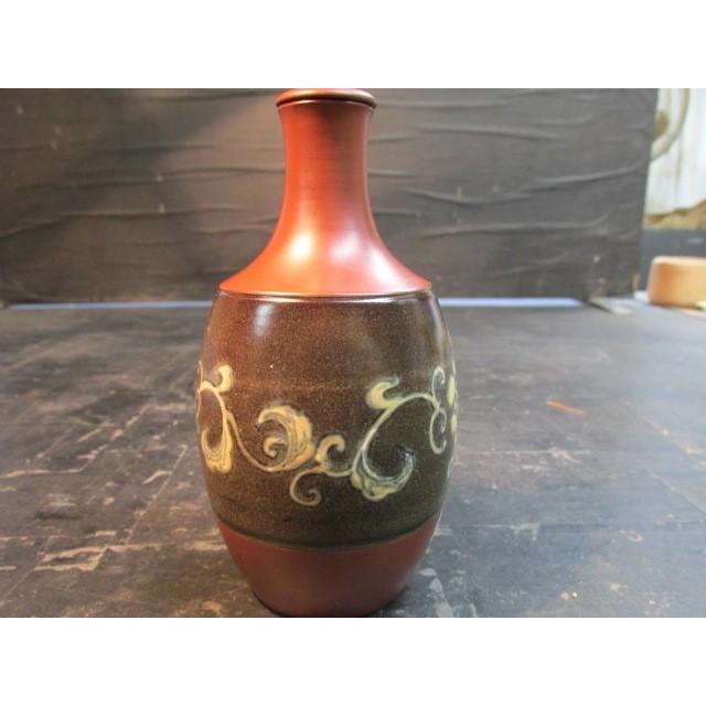 金渓堂 伊藤赤水佐渡無名異焼花唐草徳利一対 酒器 陶器 アンティーク