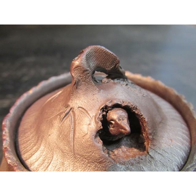 笹岡豊山萬古焼細密彫刻雀の巣花車文透かし彫り急須 煎茶道具 陶器