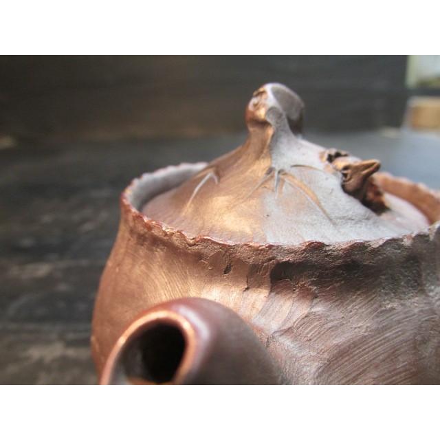 笹岡豊山萬古焼細密彫刻雀の巣花車文透かし彫り急須 煎茶道具 陶器