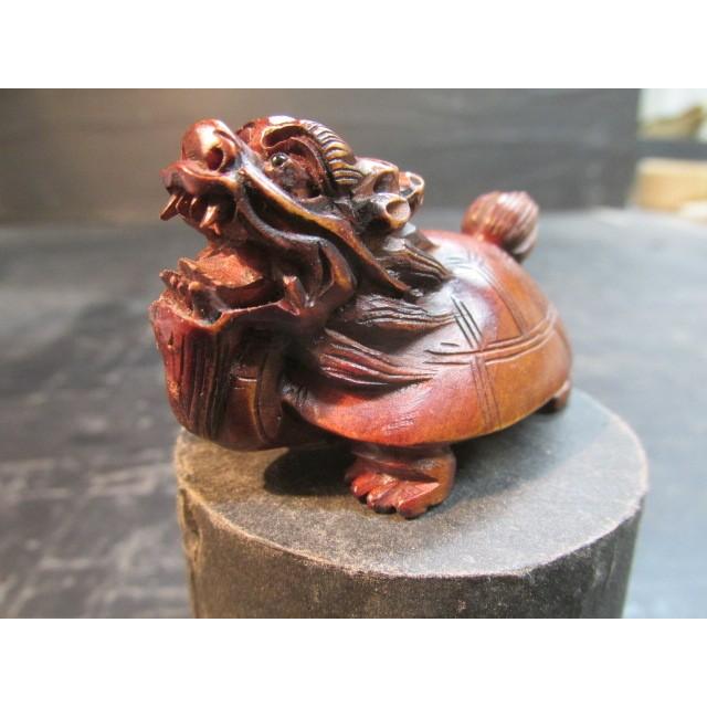 柘植無銘木彫龍亀（ろんぐい） 木製 精巧 彫刻 聖獣 木彫り 小品 置物