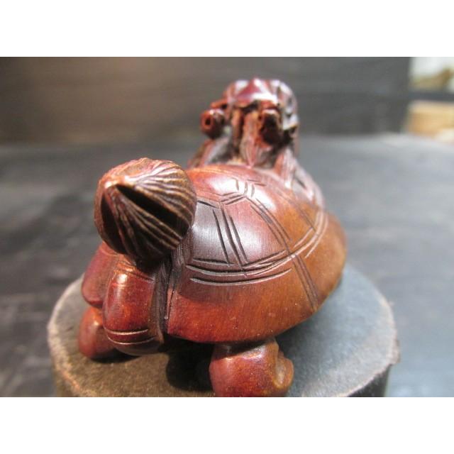 柘植無銘木彫龍亀（ろんぐい） 木製 精巧 彫刻 聖獣 木彫り 小品 置物