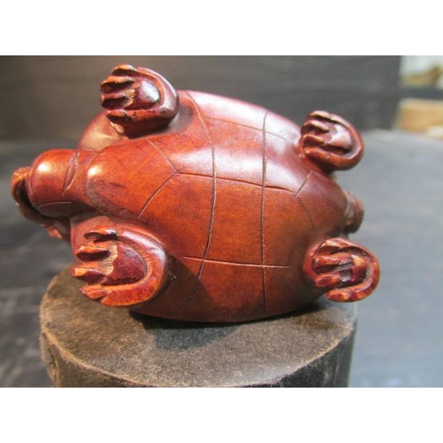 柘植無銘木彫龍亀（ろんぐい） 木製 精巧 彫刻 聖獣 木彫り 小品 置物