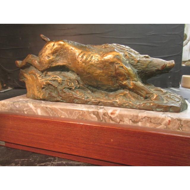 北村西望 ブロンズ 1971年 猛進 猪 1.9kg オブジェ 台付 置物 有名作家