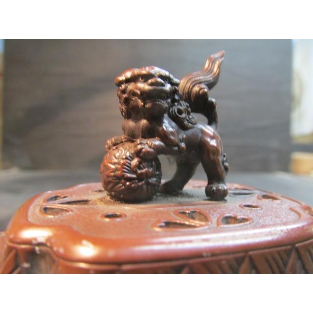 高岡銅器 佐野宏采作 楼閣山水 牡丹 漢詩 獅子摘み香炉 780g 伝統工芸