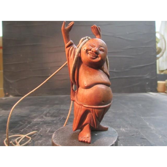 柘植木彫万歳布袋尊ペンダント 根付 彫刻 置物 七福神 笑門来福 夫婦