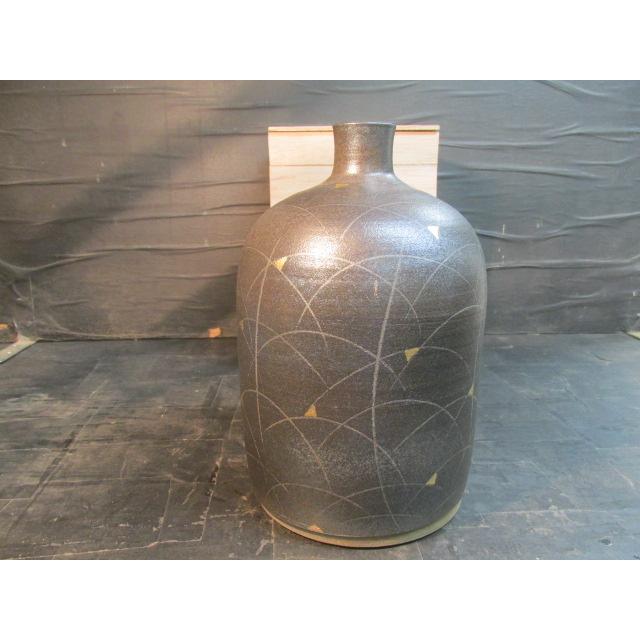 在銘黒釉金銀彩露芝文壺　花瓶　花生　木箱　陶器　陶芸　美しい文様　作家　目立った傷や汚れなし