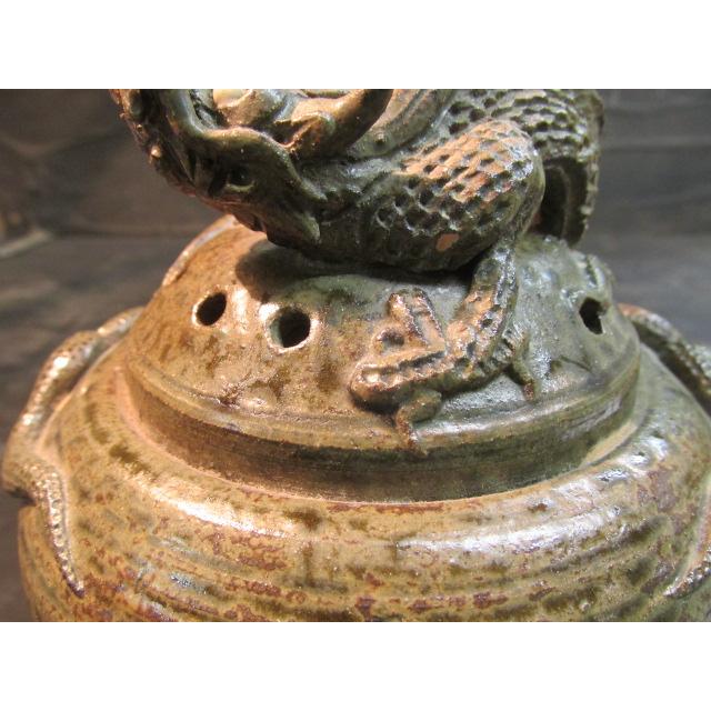 小橋川勇在銘壺屋焼浮龍文香炉 沖縄陶器 木箱 陶芸 作家 目立っ