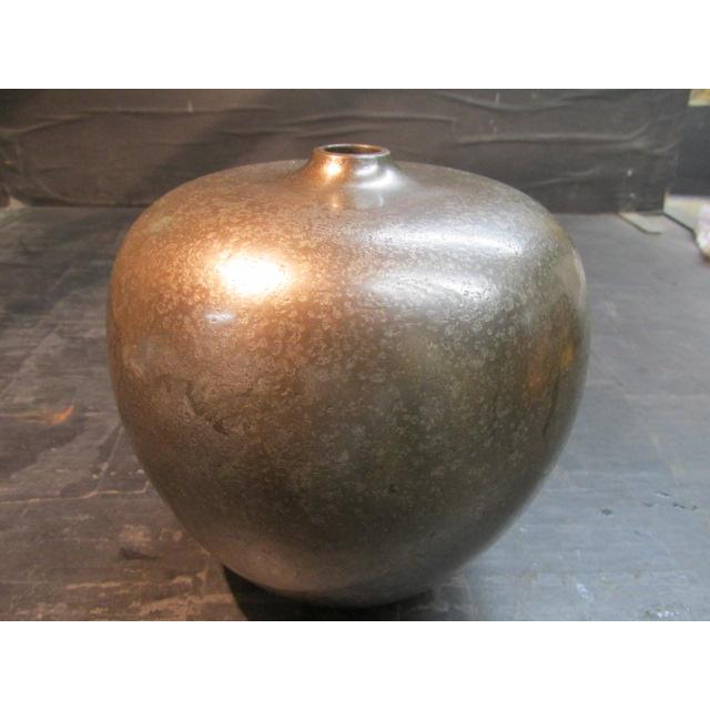 人間国宝 高村豊周 鋳金工 朧銀色金属製 花瓶 1.6kg 木箱 有名作家