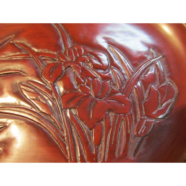 鎌倉彫瑞光菖蒲・スイセン群生楕円菓子皿2客 漆器 漆芸 茶道具 木製