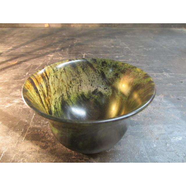 墨緑石くり抜き夜光盃 玉盃 153g 専用箱 めったに出ない逸品