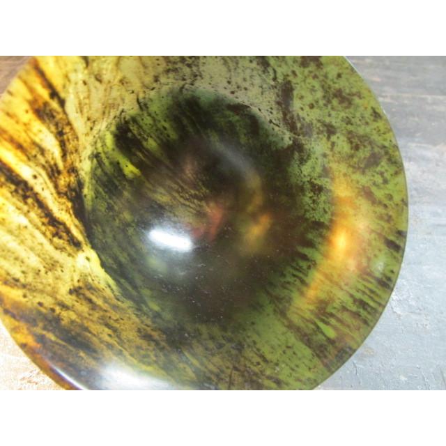 墨緑石くり抜き夜光盃 玉盃 153g 専用箱 めったに出ない逸品