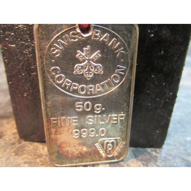 スイス銀行協会 純銀製 999表示 銀インゴットペンダント 50g