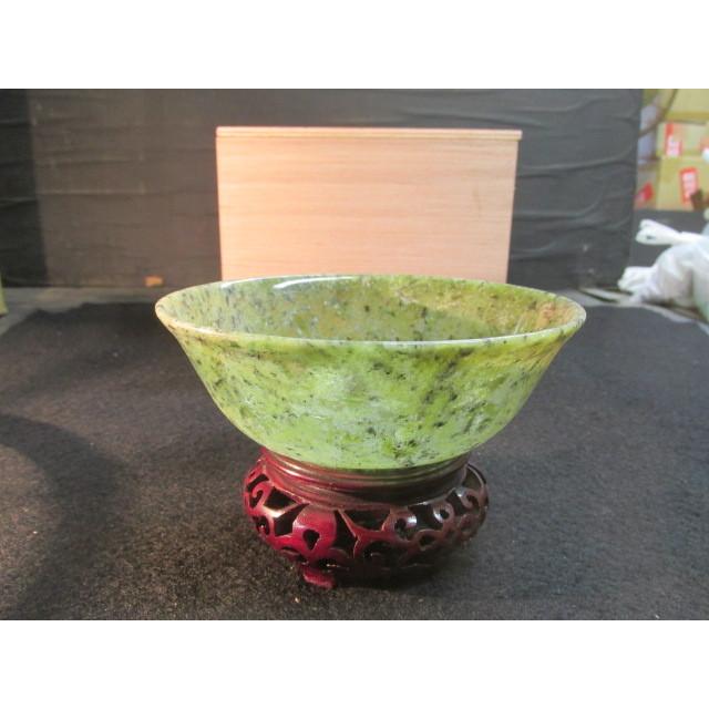 緑玉石 茶碗 花梨台座 茶器 中国 木箱 : 手作りネットギャラリー