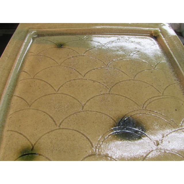 大嶋久興 子の日窯 黄瀬戸 青海波文 角皿 四方皿 共箱 陶器 陶芸 作家  