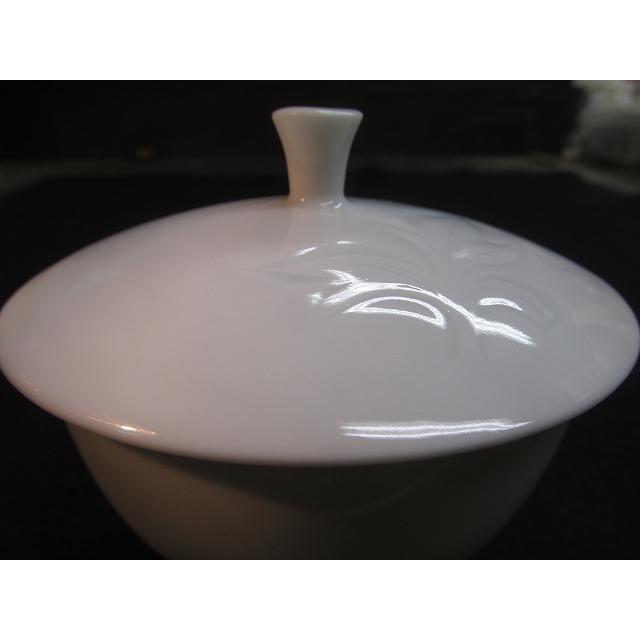 奥川忠右衛門 有田焼 白磁 葉彫文 湯呑茶碗 5客 蓋付湯呑 陶芸